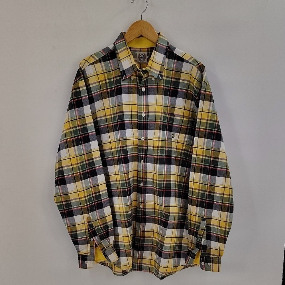 Cinch yellow green & black plaid button up Shirt Men's XL Plaid Button-Up